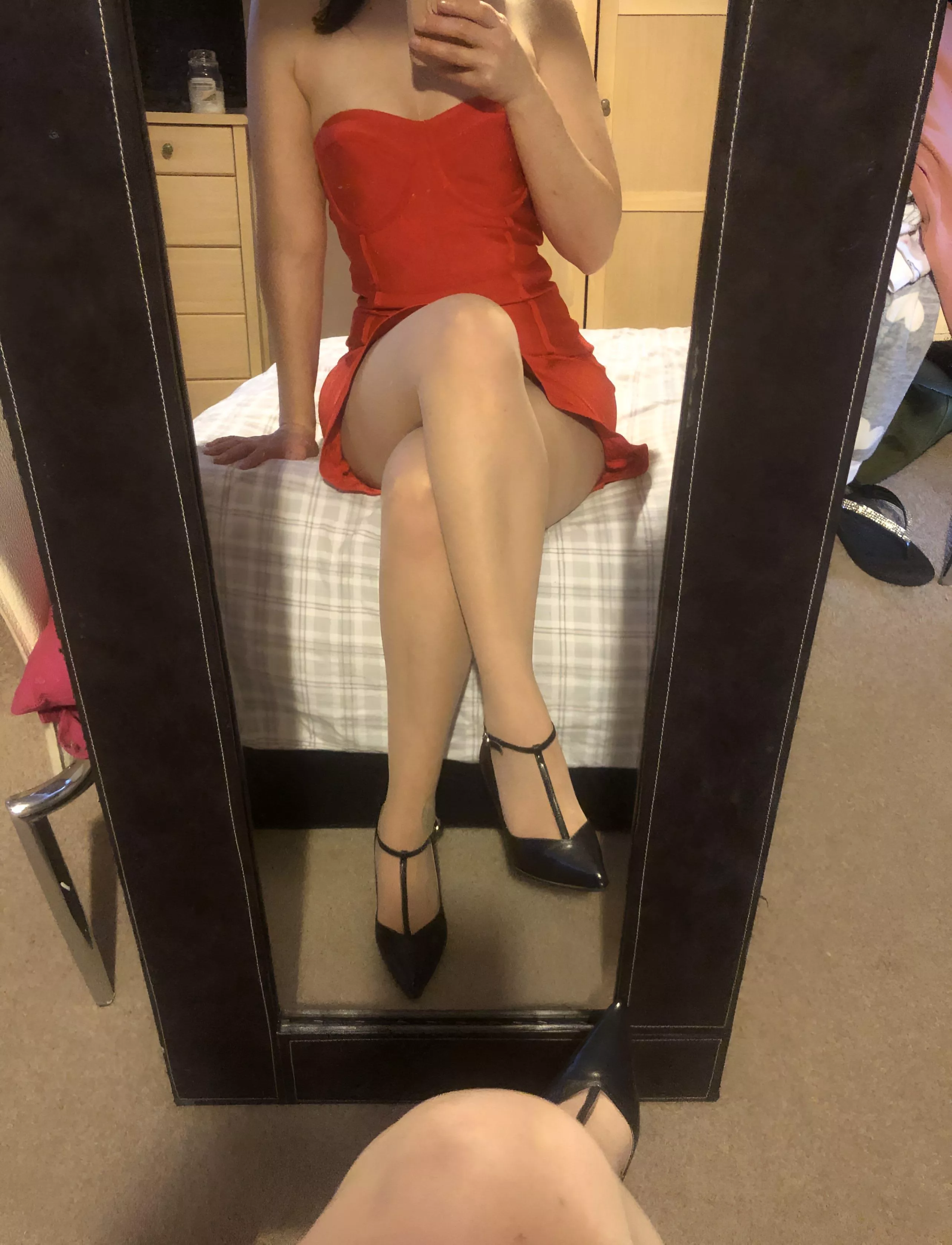 My favourite nude sheer tights and dress posted by pandora0405