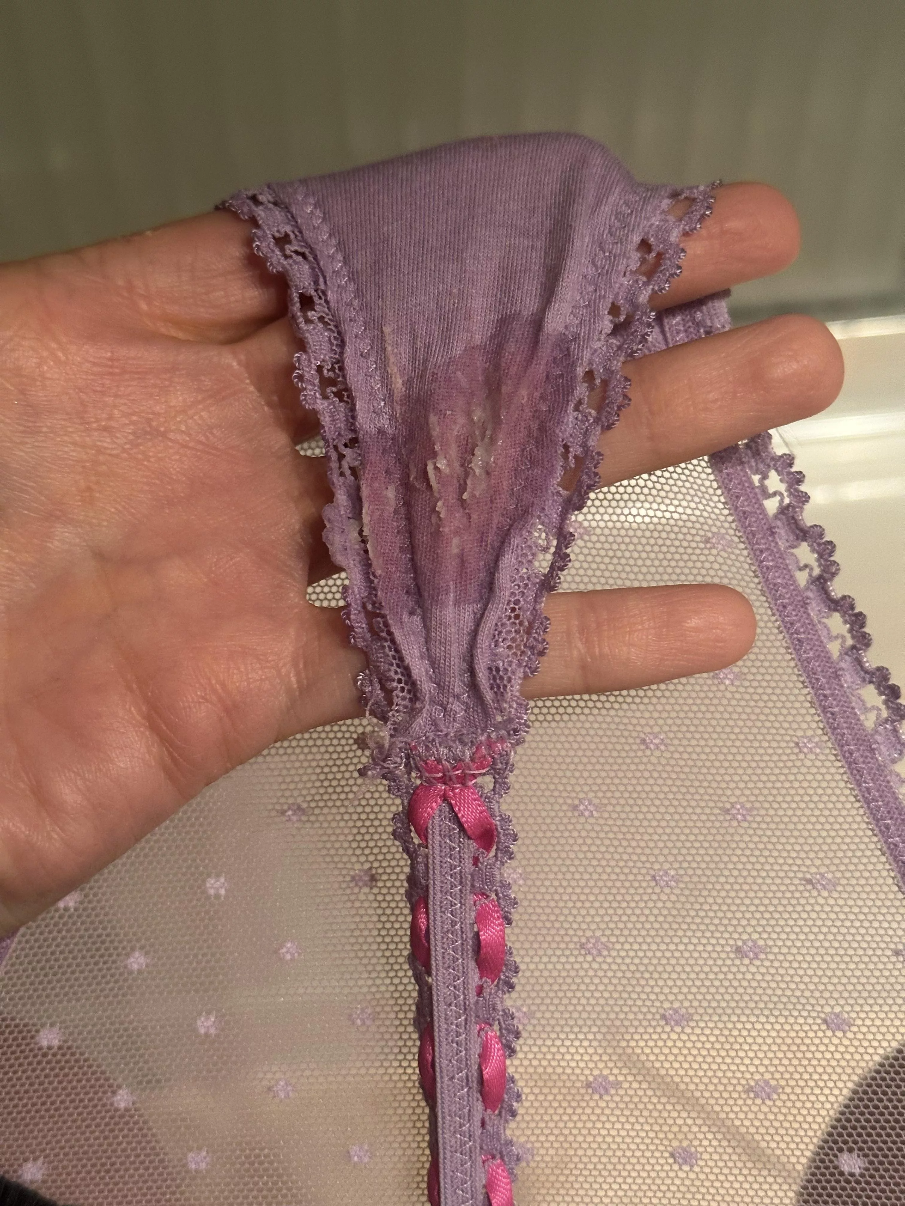 Creamy yumminess after a long day. This gstring was so far up my pussy posted by Jay3mmm