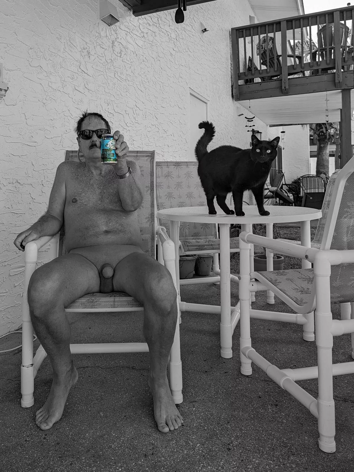 Drinking a Stump Knocker beer on the back patio with kitty on Caturday posted by redbull