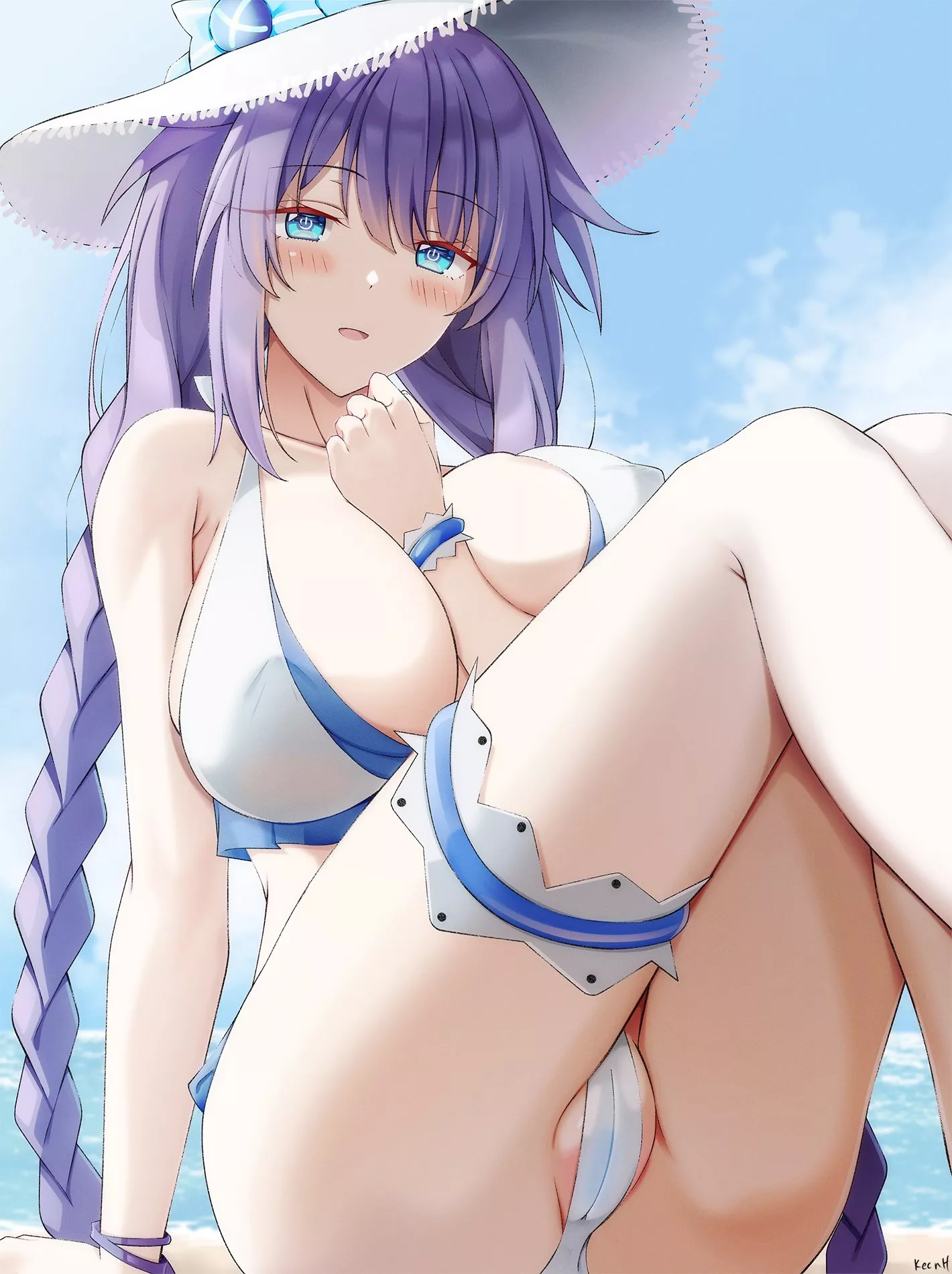 Purple Heart is Shy to Show Off her New Swimsuit at the Beach [Hyperdimension Neptunia] (KeenH) posted by ecchi_neko