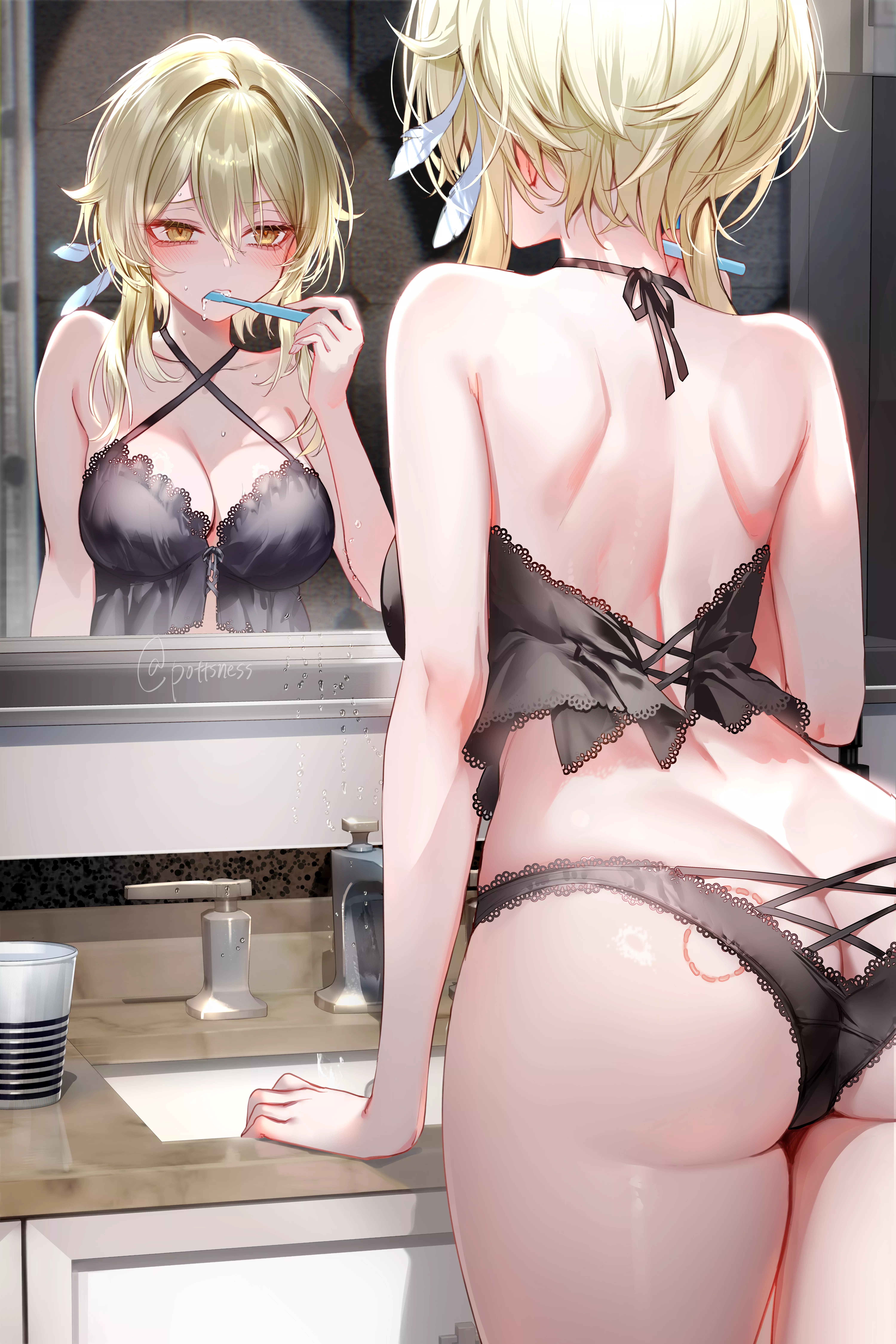 Lumine brushing teeth [Genshin Impact] posted by owo_alt_for_hentai