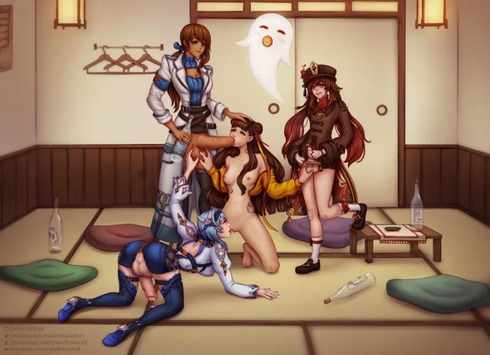 Sake orgy commission (OwlNotAtAll) by OwlNotAtAllNSFW
