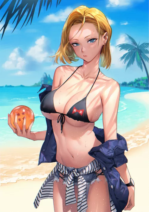 Sexy Android 18 is the beach 🏖️ by Professional_Pen_894