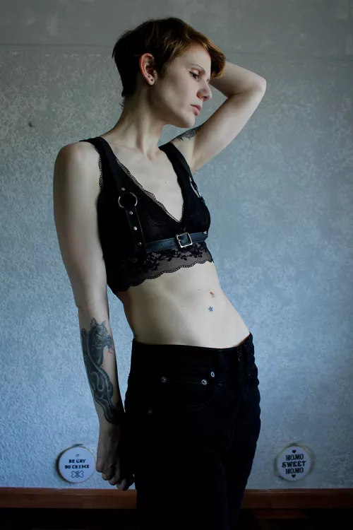 Leather and lace, such a great combo! ^^ by stretchykitten