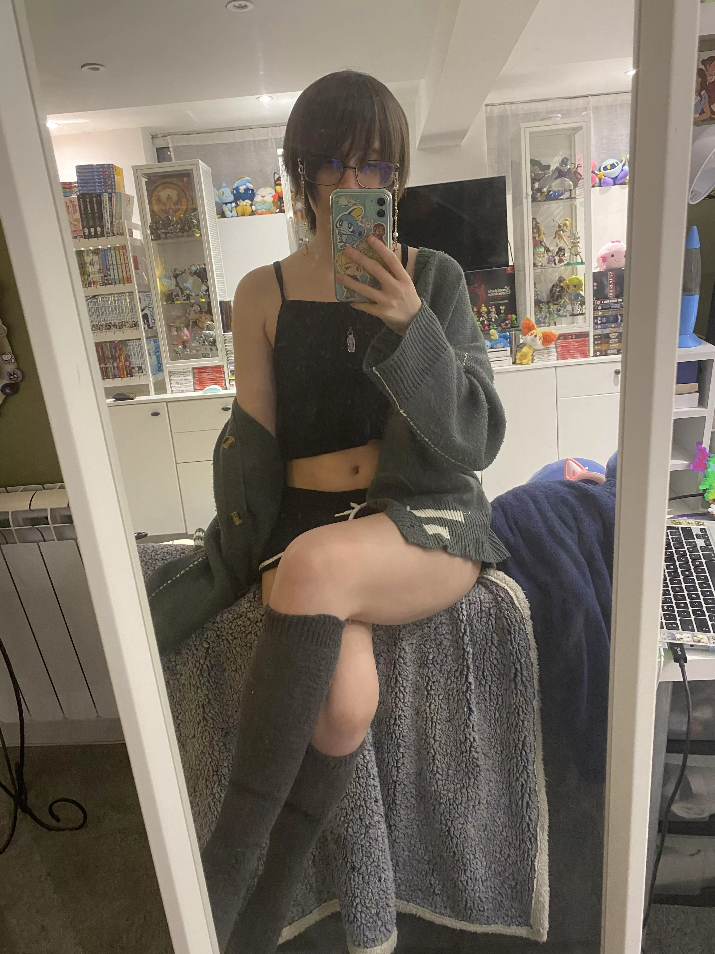 cardigan + crop top and short shorts is such a look posted by shysobble