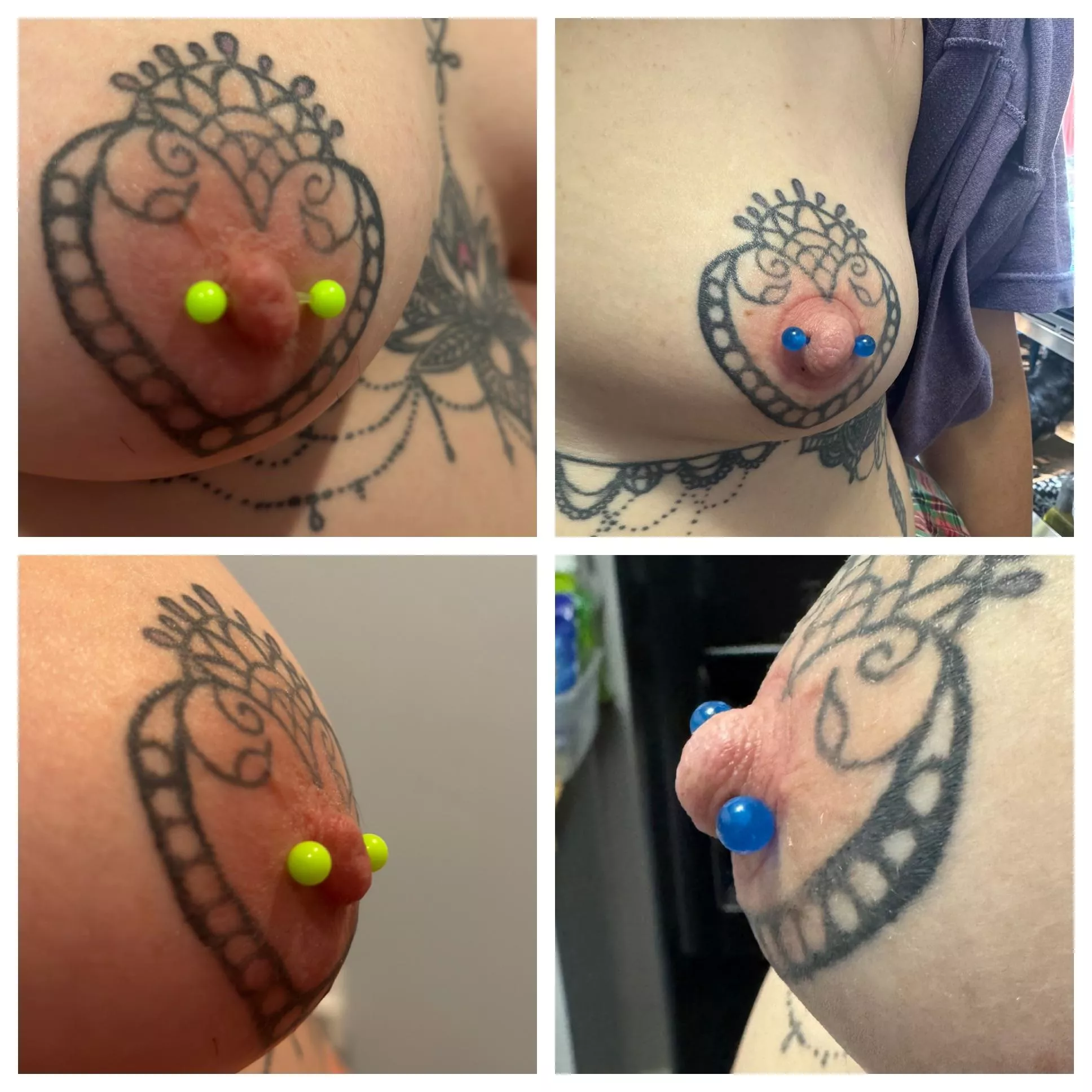 First day of trying to get my nipples longer and thicker. Left is before and the right is after. How did I do? posted by foxhat9519