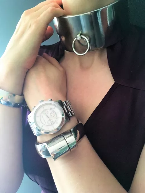 KUB-128 cuffs and a heavy steel collar - love these cuffs, so comfortable! by JessicaShackled
