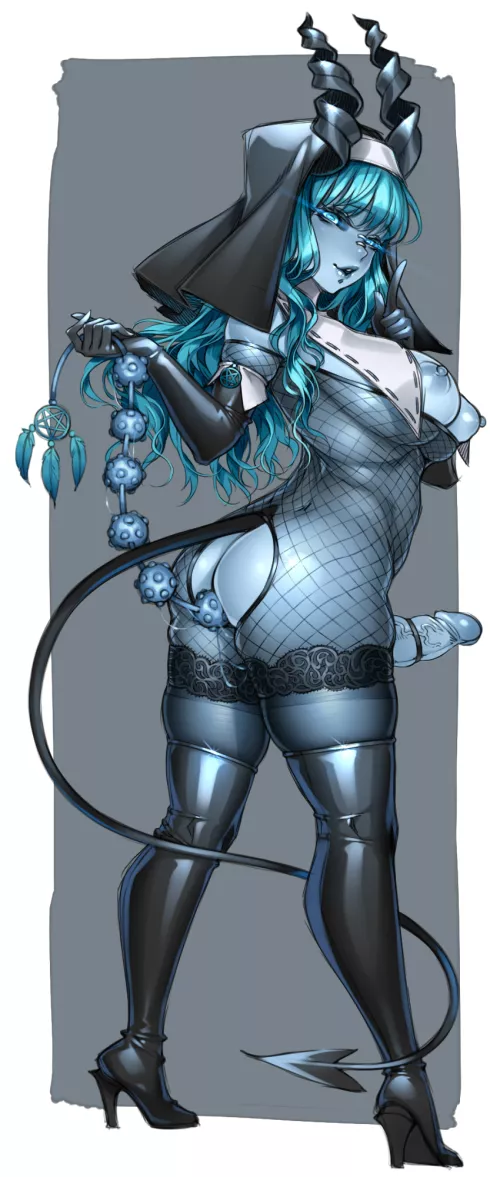 Unholy Nun doing unholy things by Multiplike