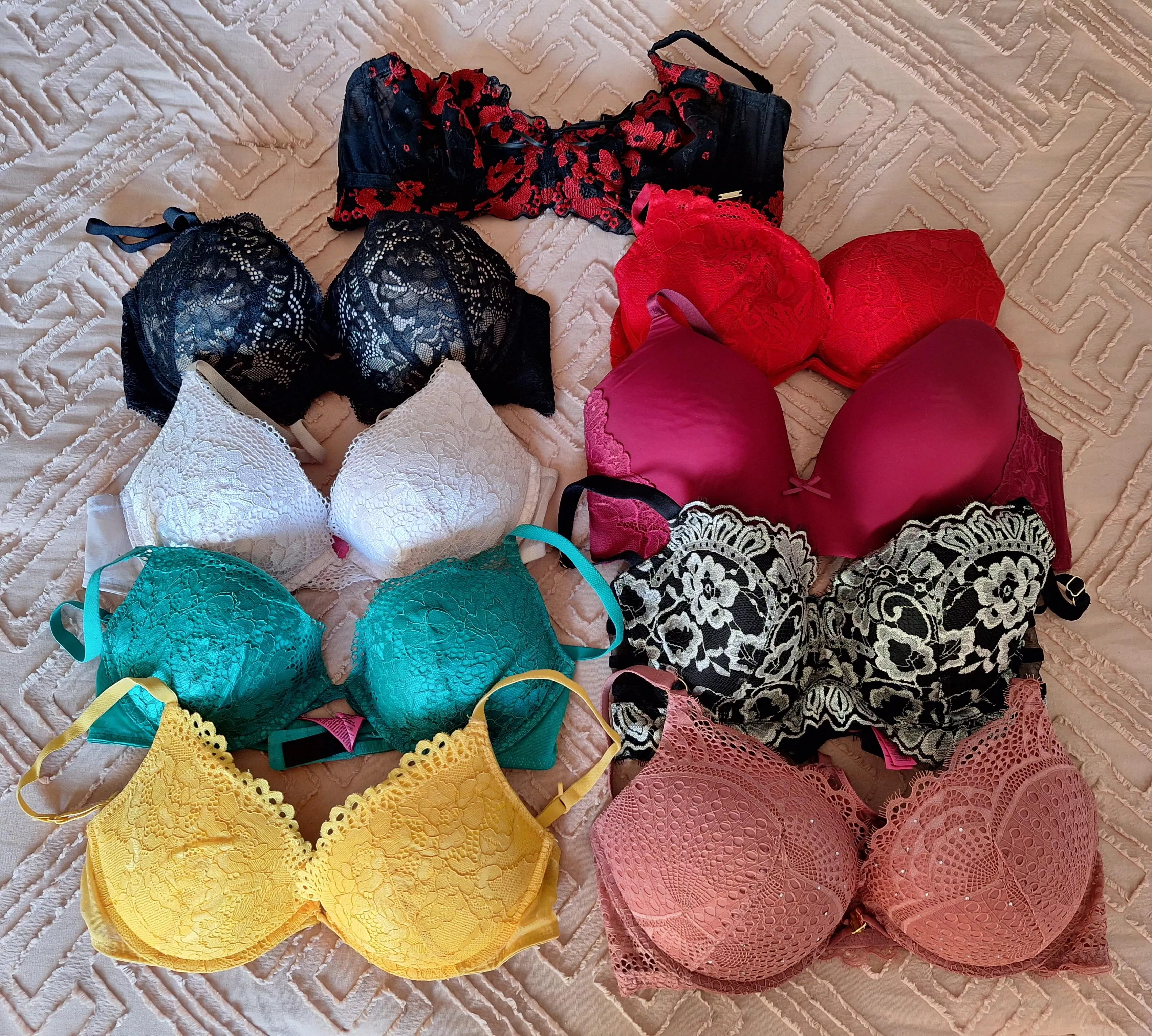 Bras needing good home! Buy one get any others half-price OR fill a shipping box for only $80! All bras include 24 hour wear and photo of me with extra add-ons available. Some have matching panties too! Please help a girl out and empty my drawer ASAP [Se posted by FlirtyCollegeCurves