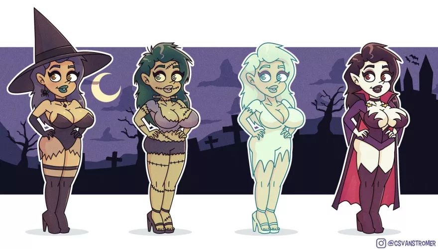 Figured I'd design some monstergirls, with it being the season and all. by csvanstromer