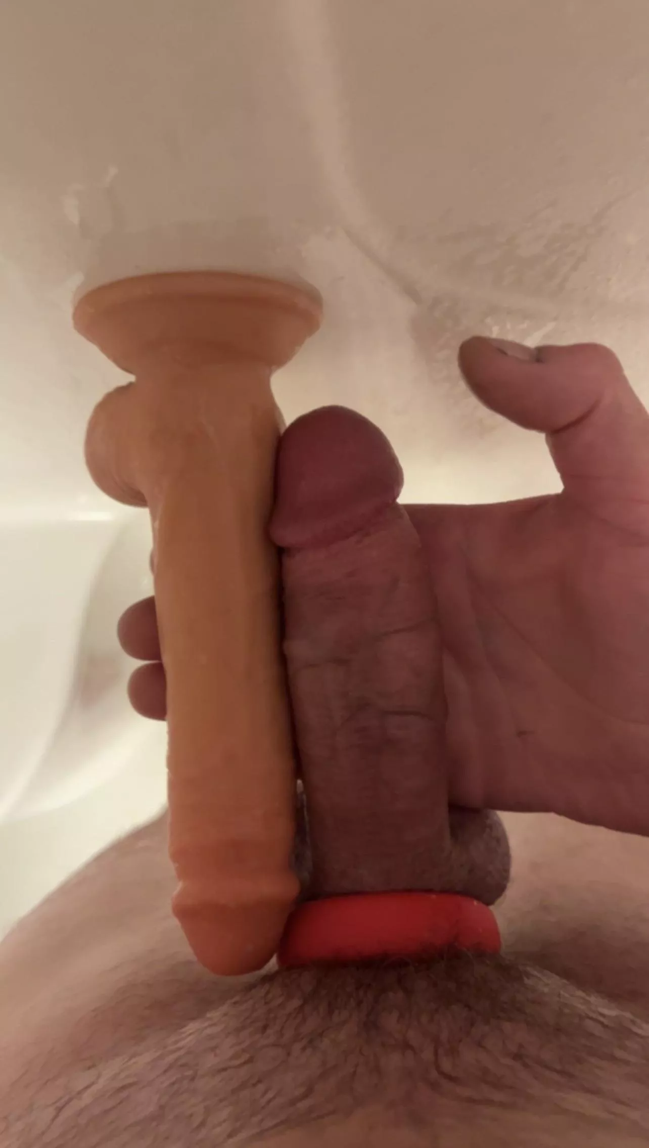 An average size 7-1/2 inch dildo. How’s it compare? posted by amateur-nudist