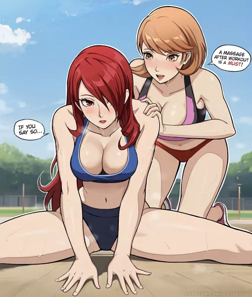 Mitsuru and Yukari stretching (LepyPepy) by redsetor