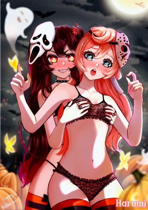 Hu Tao and Yanfei, Happy Friday The 13th (Harumi4k) [Genshin Impact] by Harumi4k