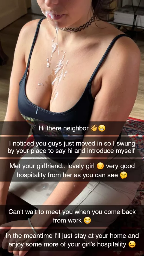 Neighbor swings by your house to introduce himself and meets your girlfriend by guycaptions