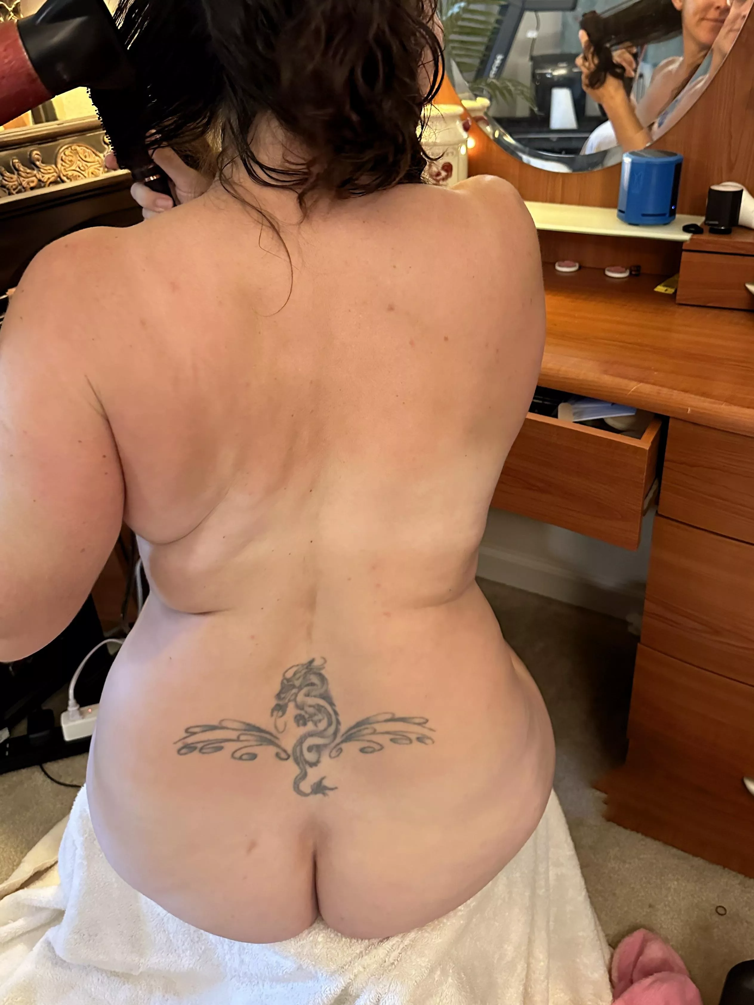 No use in having clothes on while drying my hair. posted by eve3313