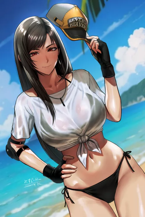 Tifa on a beach [Final Fantasy 7] by x54dc5zx8