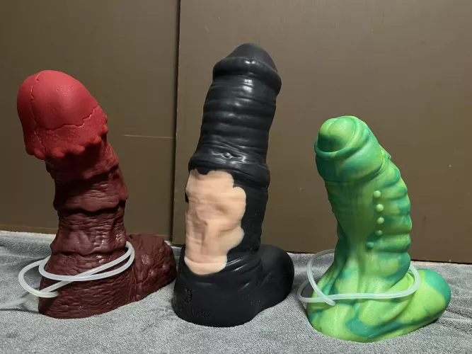 Legendary Trotter from All Night Toys next to XL Flint and XL Barron from Bad Dragon by Own-Statistician-455