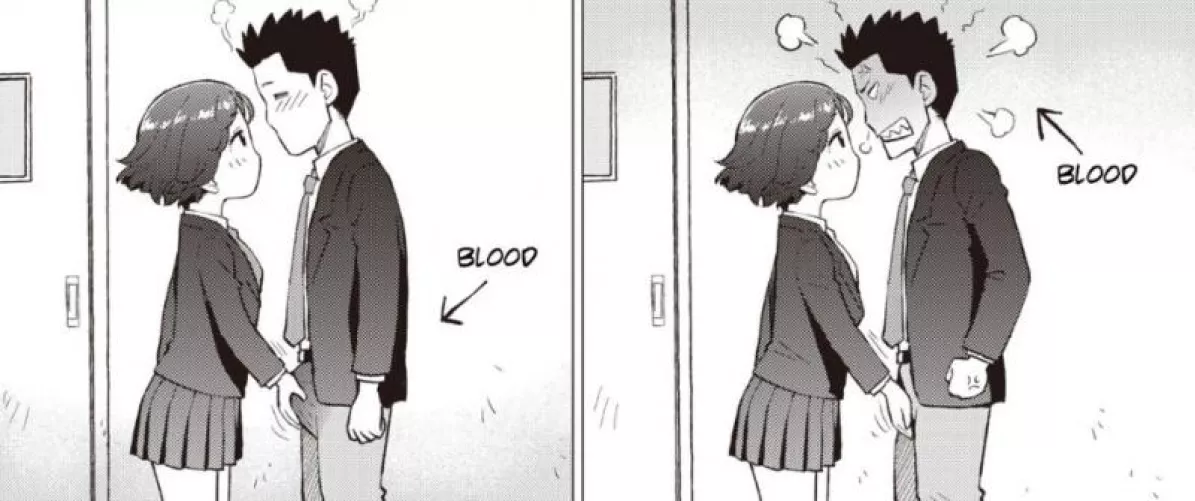 LF Mono source: 1girl, 1boy, steam, blood, arrows, school, door, erection, short hair, spiked hair, angry, relaxed by Apisal