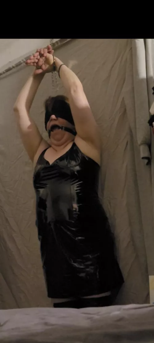 Traditional cuffs and a chain work just as well for this position. I don't think my rigid or hinged would have been as comfortable by bondagefemale34