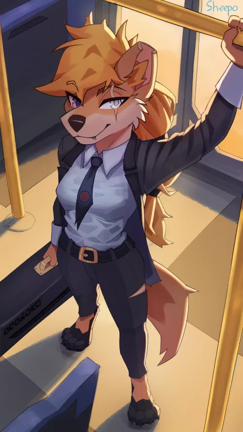 Security staff on her way to work (art by me) by RickySerni