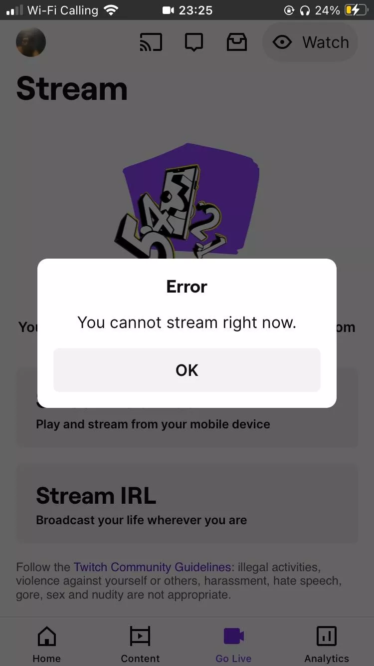 Hi guys I want to start a stream from my iPhone but this pops up posted by -Username-is_taken-