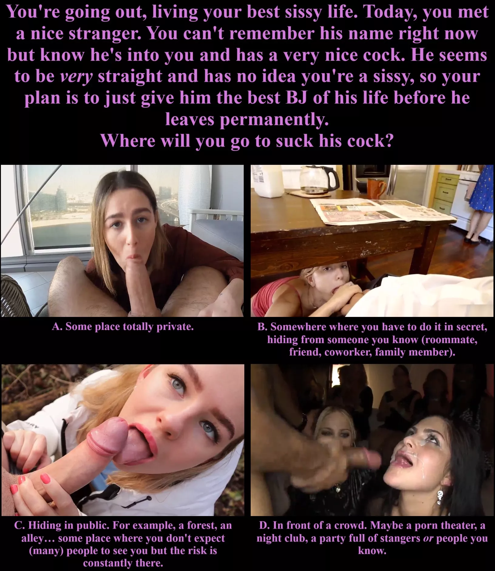 Do you prefer sucking cock in public or private? posted by WillingnessRare4592