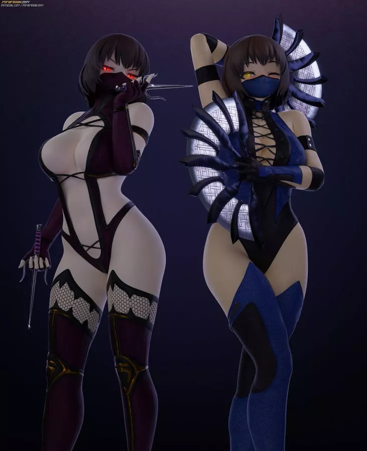 [Frisk] and [Chara] cosplaying as Kitana and Mileena from Mortal Kombat series (Artwork by YamiMarik1994) posted by Mehmet595