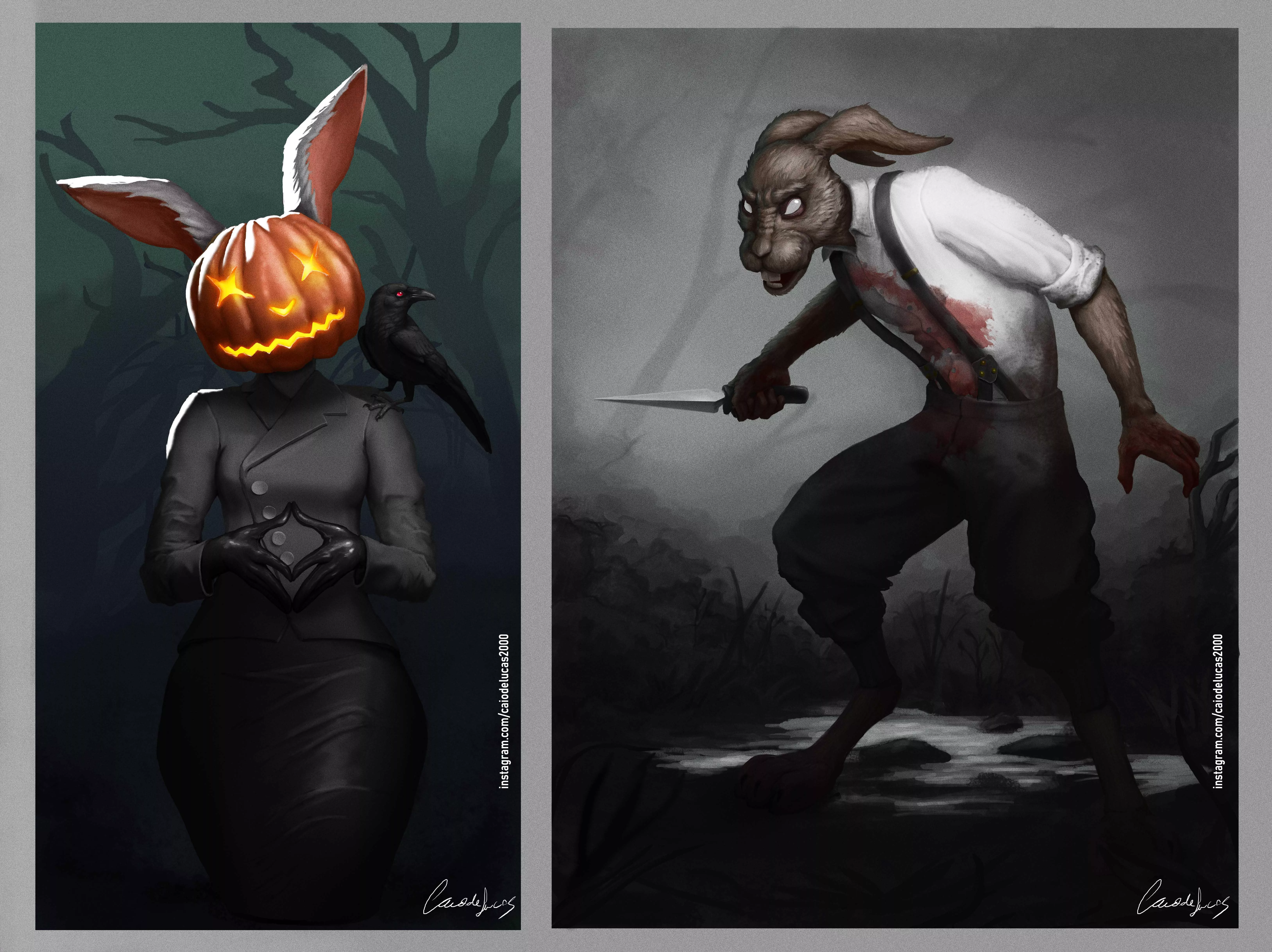 [OC] Halloween art! I decided to create some spooky bunnies since i don't see them here frequently... posted by CaiodeLucas_Art