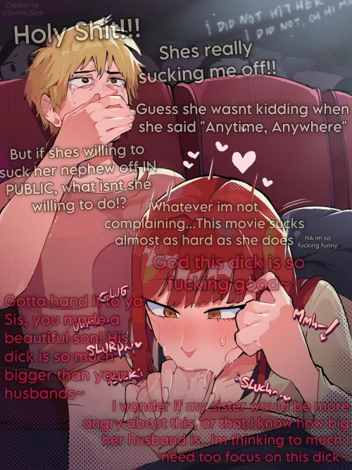 Slutty Aunt sucks her Nephew of in the theatre [F] [Incest] [Public] [Inner thoughts] (Artist: Diff) by Salem-Sins