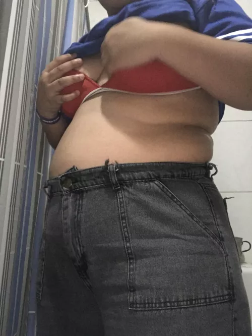 My belly is going to explode with the 5 hamburgers I ate today, Some pants don't fit me anymore. by lumpaschubby