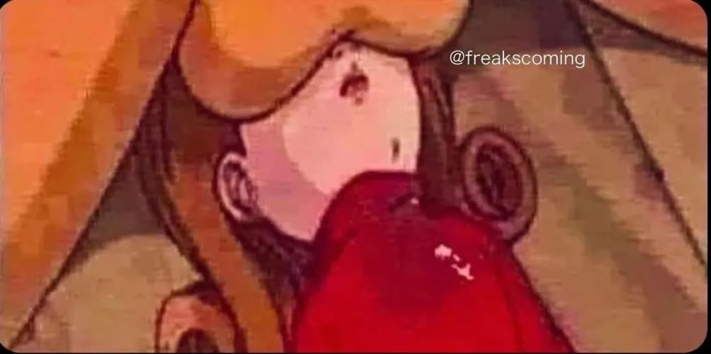 LF color source - testicles, balls on eyes, lipstick, clothed, curly hair, turtleneck, red top, poker face, “@freakscoming” by panpandog