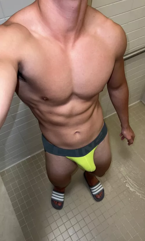 Love the feeling of walking around the locker room in my jock knowing all the guys are looking at me by MuscleMacan