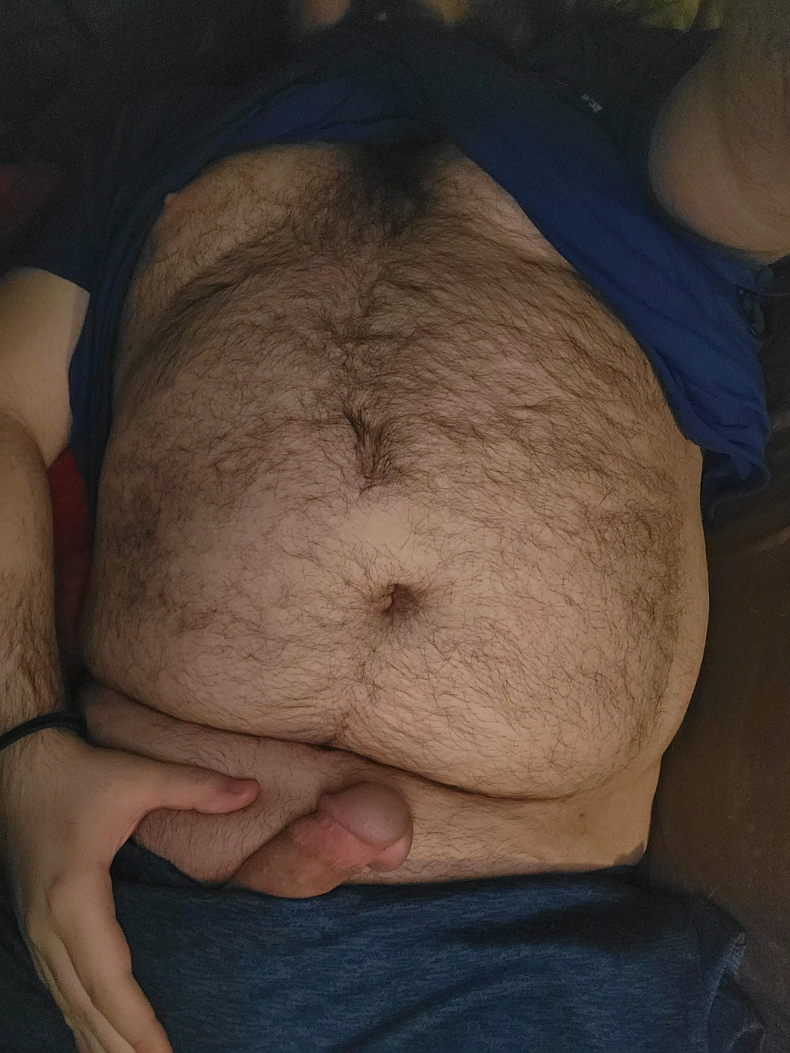 Lil guy peeking out of my shorts, anyone wanna take care of him? posted by DogDaddy97