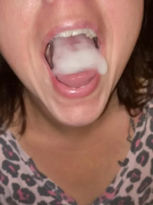 Wife randomly asked me to fill her mouth with cum. This was the result. She’s happy. She wants to do a blowbang with 20+ guys cumming in her mouth. by Mr_big_loads