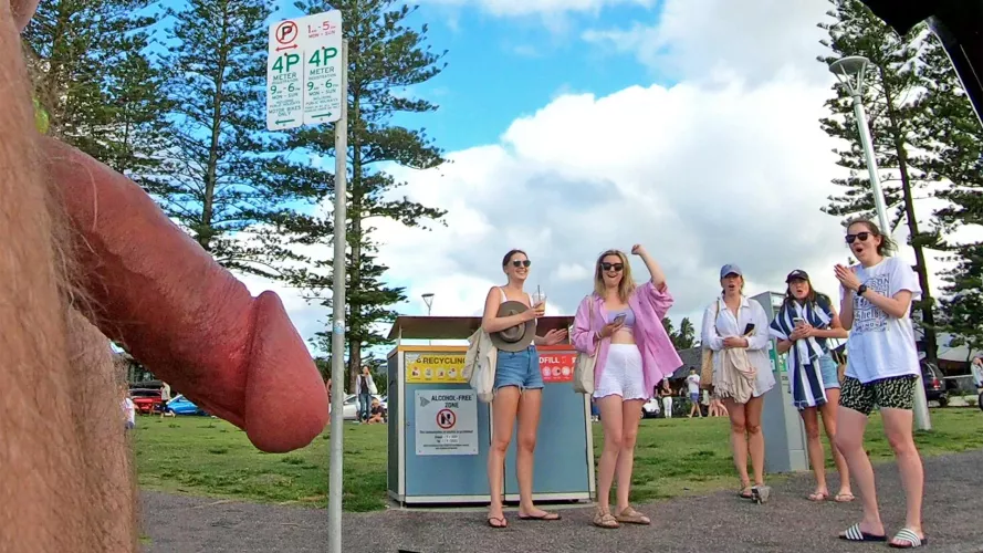 Girls give cheering CFNM reaction to public erection on the street at WNBR. by Happy-Hour-24-7