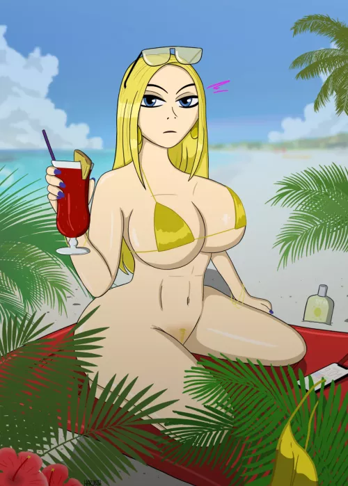 [MarkHarvest] (Teen Titans) Terra forgot about her bikini bottom after drinking. All characters are adults by villianrules