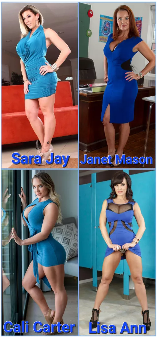 Who fills out their blue dress better? [Sara Jay] [Janet Mason] [Lisa Ann] or [Cali Carter] by sjla2019