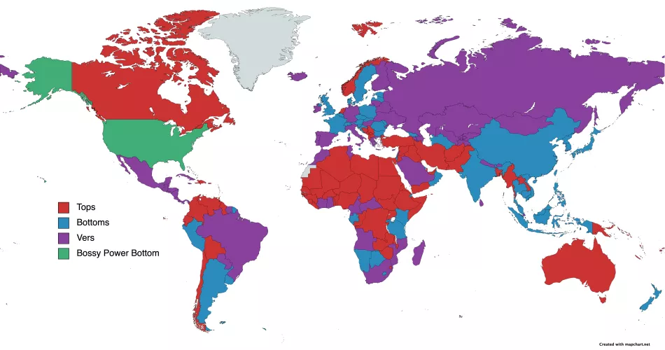 Is your country a top, bottom or vers? - This is what position I would say every country in the world is... you know... based on vibes lol by sharkboy091