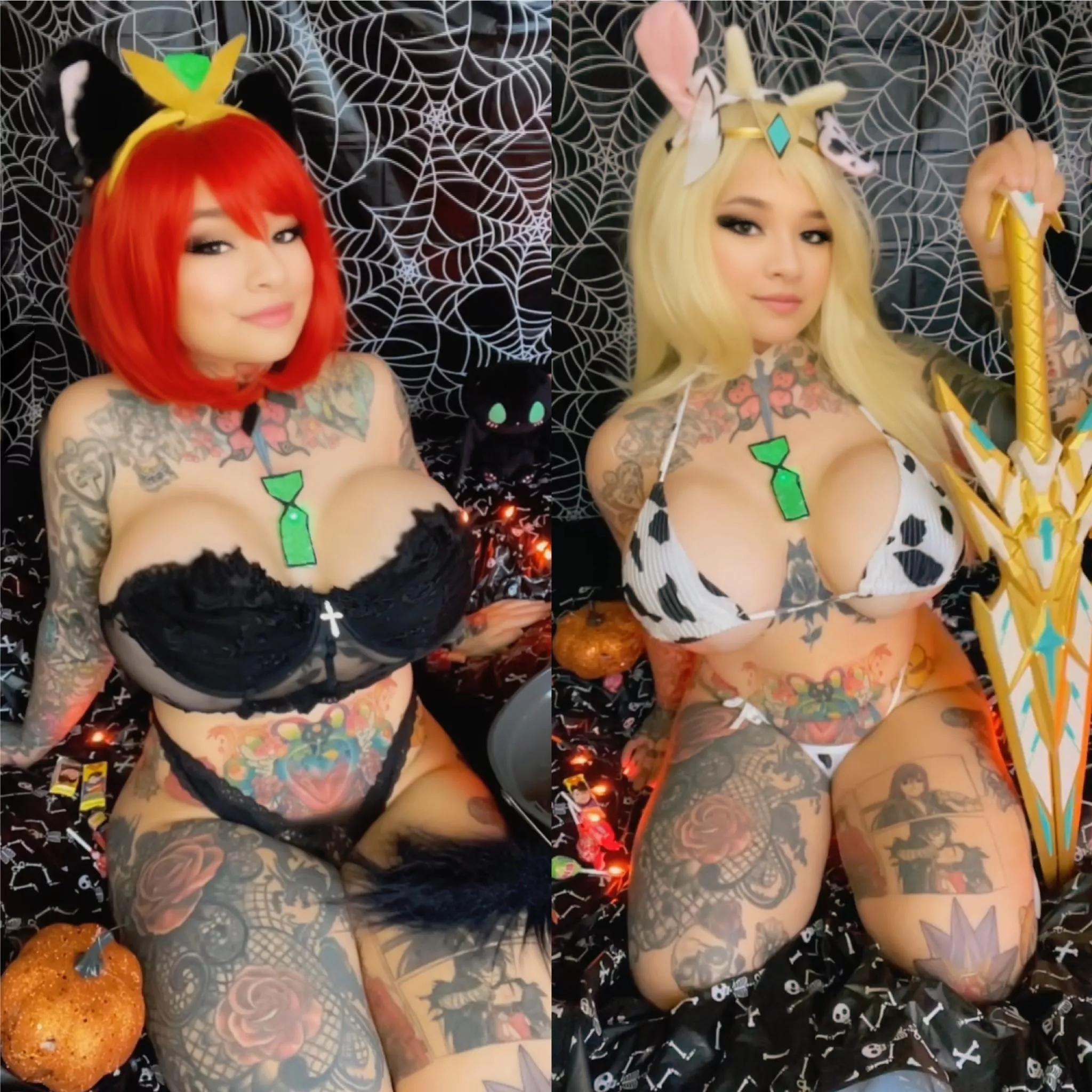 Pyra and Mythra Halloween themed by inkedcosplaygirl posted by inkedcosplaygirl