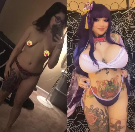 From an A cup normal girl to a cosplay bimbo (1500cc) glad y’all are liking my transformation🥰🥰 by inkedcosplaygirl