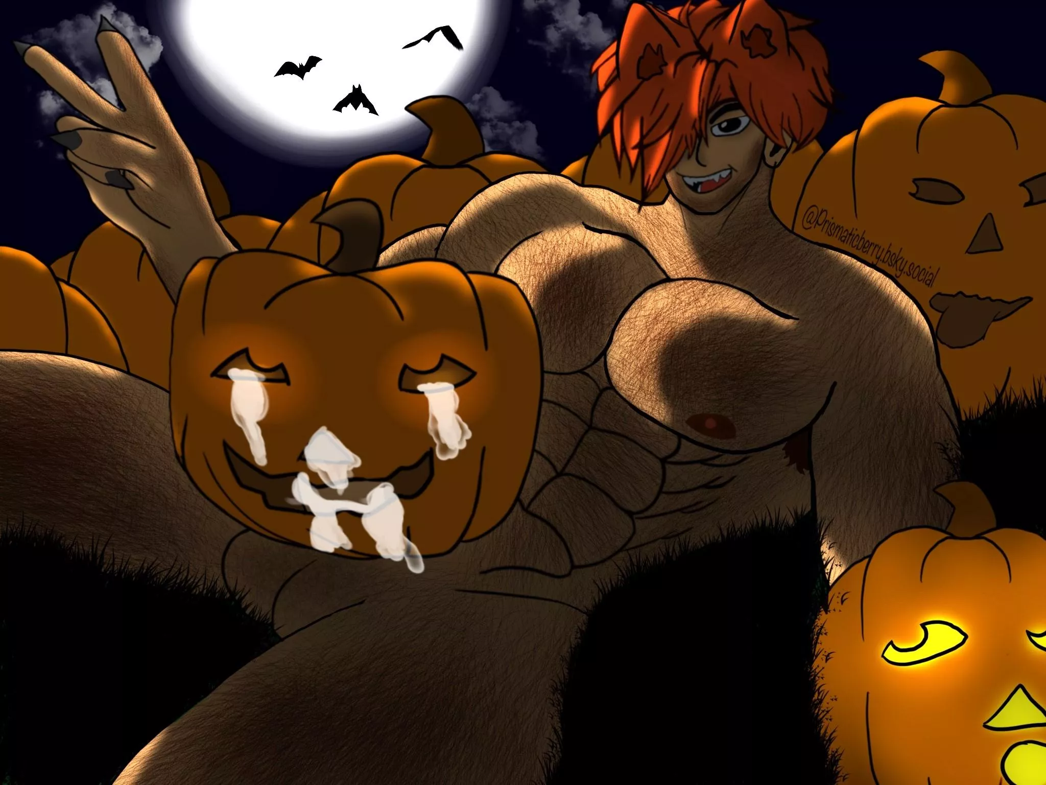 [OC] Happy Halloween!! 🍬🎃Looks like someone is having a good time in the pumpkin patch 👀 [Artist: Me] posted by Sleepy-Dude02