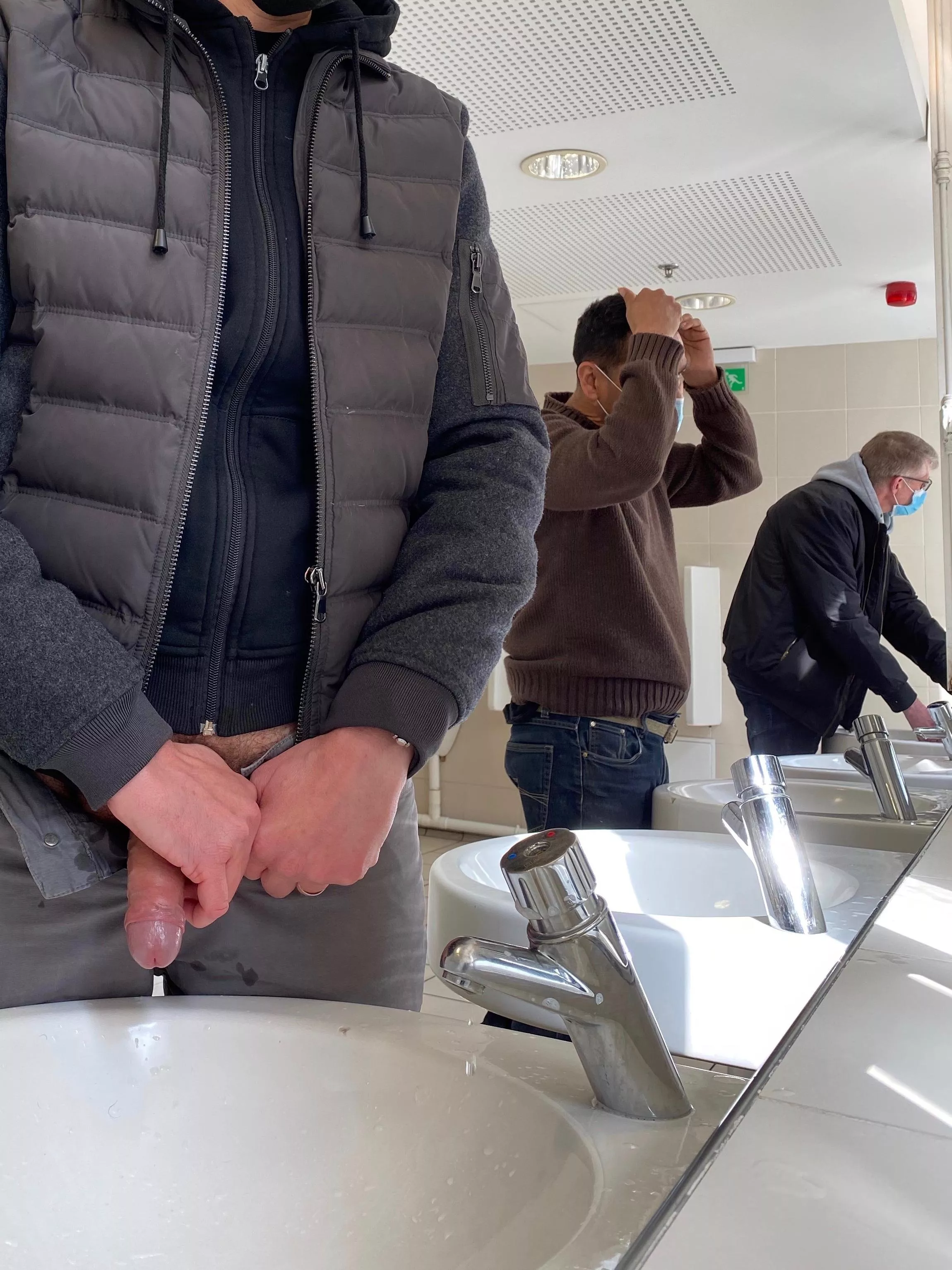 boner at the sinks in public toilets posted by nudebeach76