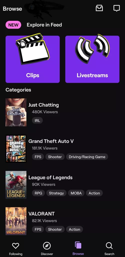 Twitch app Android | Issue with browsing by TreePounder
