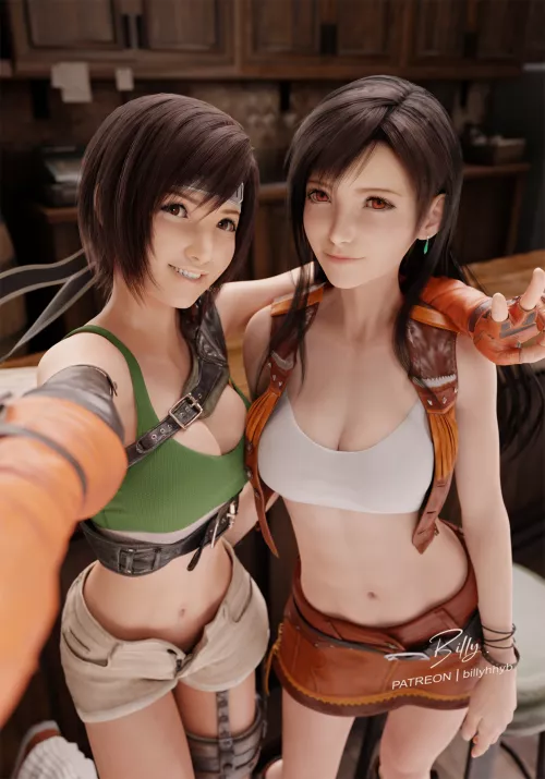 Yuffie and Tifa take a selfie (Billy) by Kuro-Oji