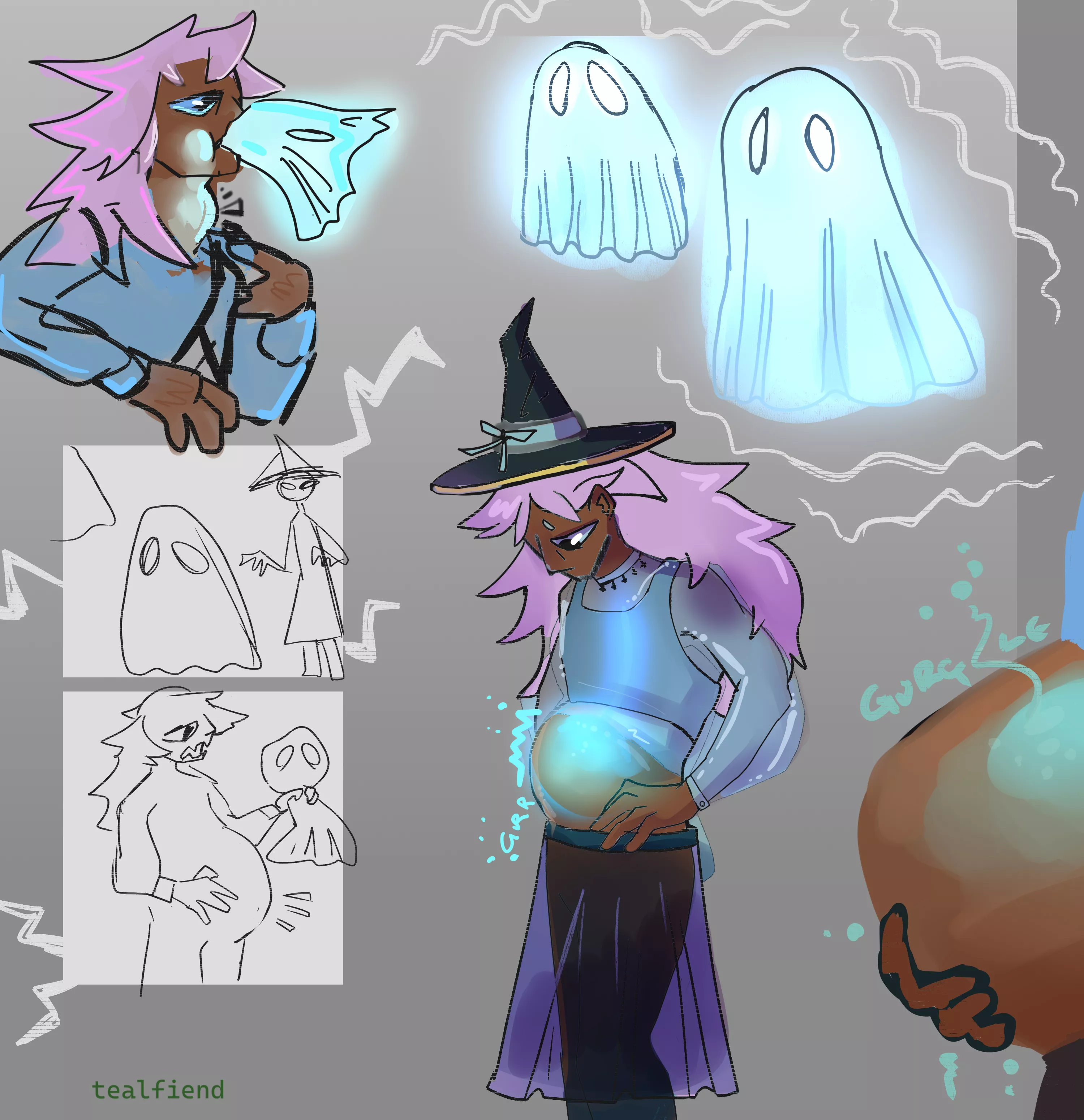 {Image} Ghost Hunting (Art by tealfiend) [multiple prey, digestion] posted by tealfiend