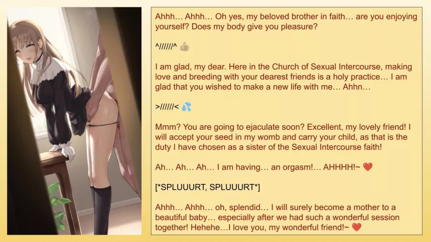 You and the sister at the local church have a fun time practicing your religion! 😳 [Wholesome] [Nun] [Unusual Church] [Doggystyle] [Creampie] [Impregnation] [The L-Word! 😍] {Artist: Inukai Mofu} by Chancellor4Bananas