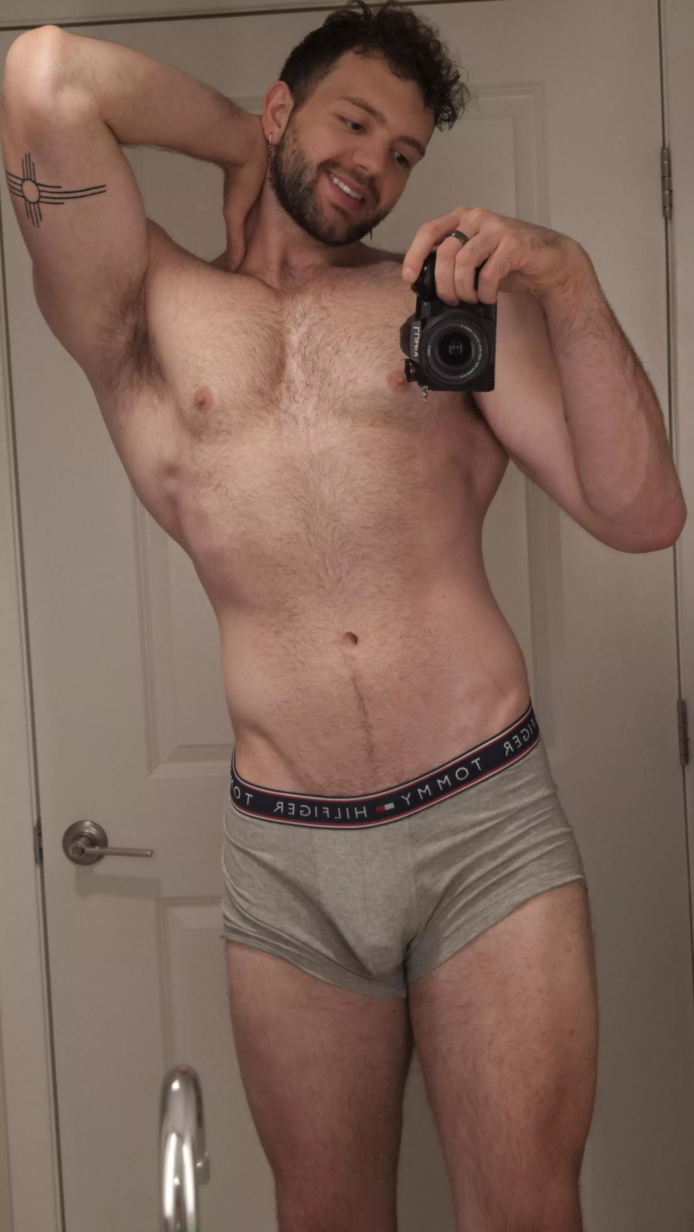 Anyone want a 6’8 otter in small grey underwear ? 😘 posted by Sigmalaid