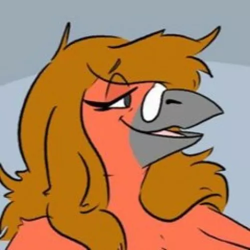 Color, anthro, close-up, face, furry, Avian, brown Hair, beak, open mouth, long Hair, red body by crazyhornybastard