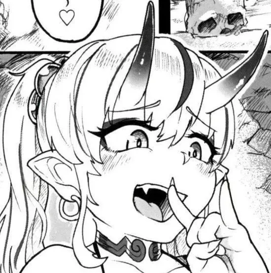 Mono 1girl \n/ bare_shoulders black_bra blush close-up collar demon_girl face fang finger_to_mouth hair_beads hair_between_horns hoop_earring ojou-sama_pose oni open_mouth pointy_ears ponytail portrait sharp_fingernails skull spoken_heart streaked_hair  posted by HentaiSource_Archive