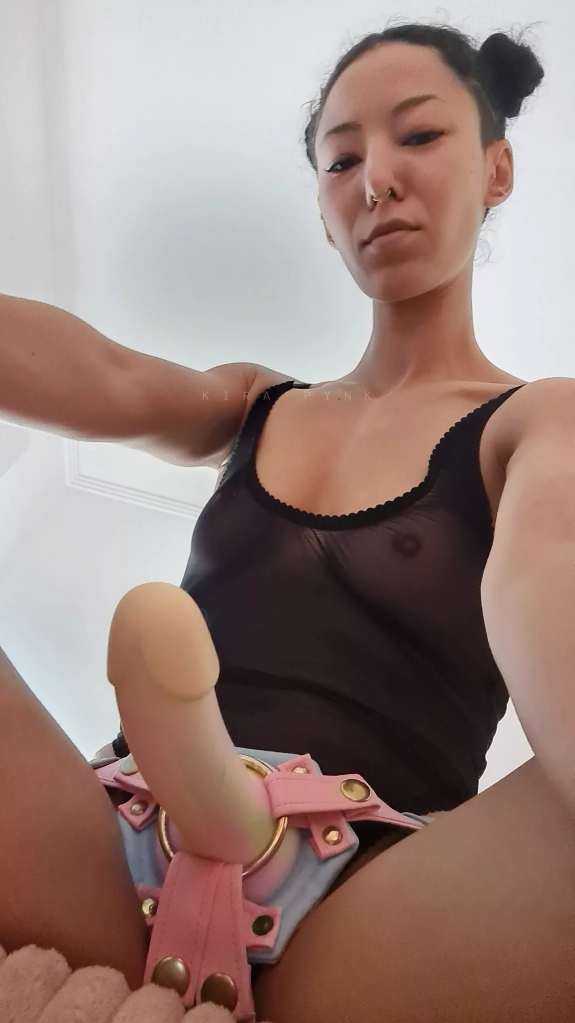 On your knees, tongue out, lick the tip, turn around, face on the floor and spread your cheeks posted by kirapynk